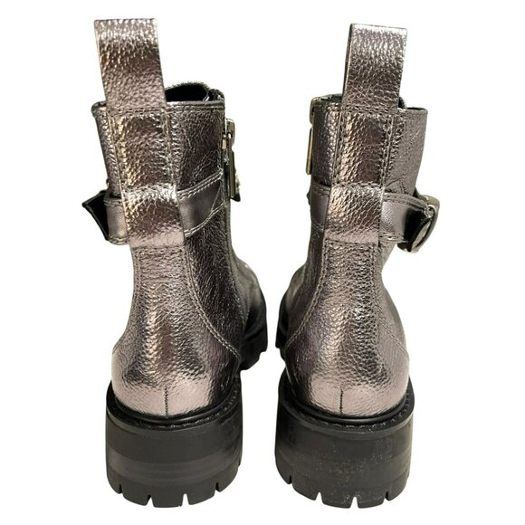 Karl Lagerfeld Maeva Embellished Buckled Zip Booties In Silver Sz 6 NEW - Picture 5 of 7
